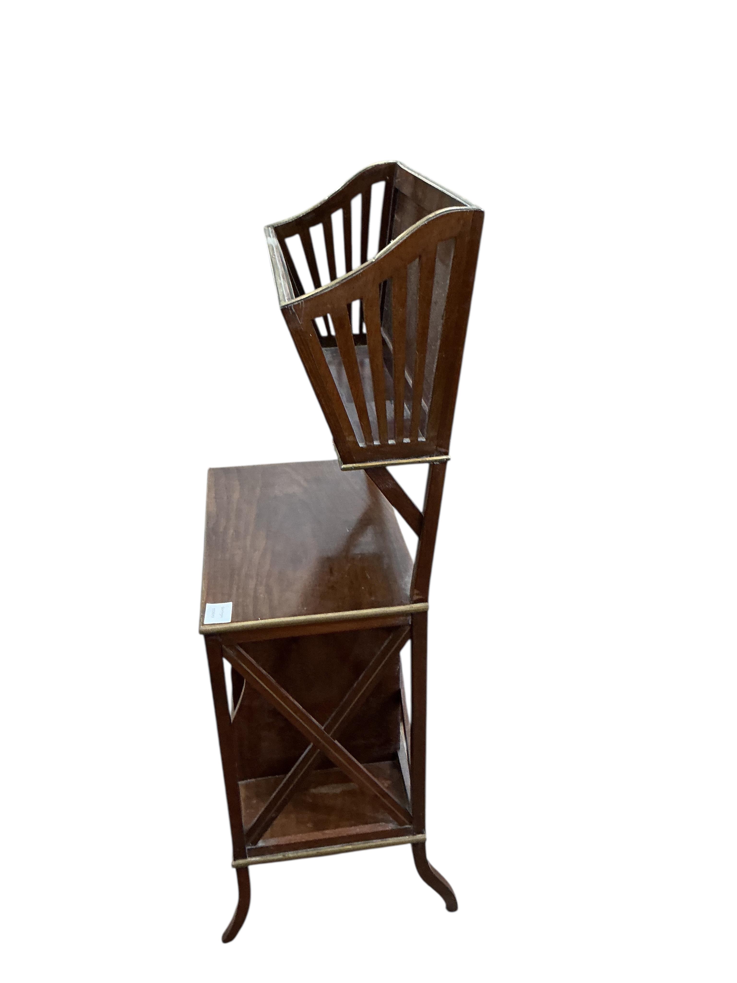 A brass mounted caned mahogany magazine rack, width 45cm, depth 28cm, height 105cm